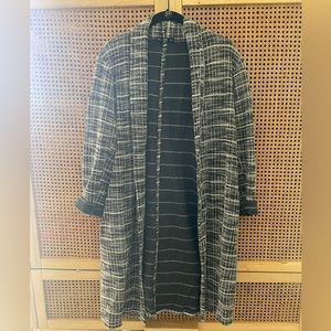 Zara Longline Plaid Checkered Open Cardigan Duster Jacket Pockets S